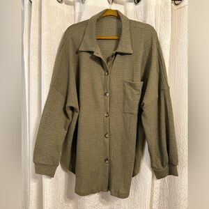 Olive Green Button-Up Waffle Knit Shirt